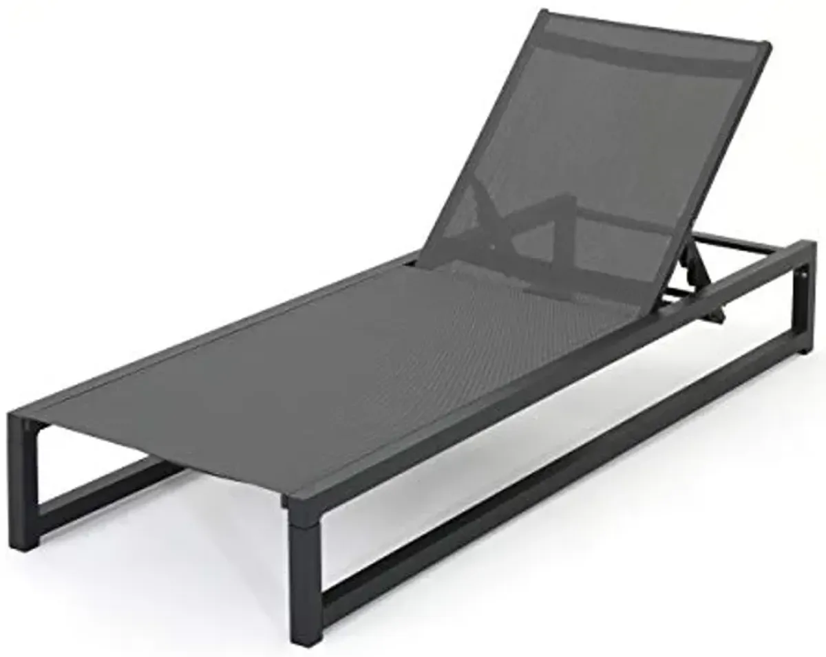 Christopher Knight Home Modesta Outdoor Aluminum Framed Chaise Lounge with Mesh Body, Black Finish / Grey Mesh