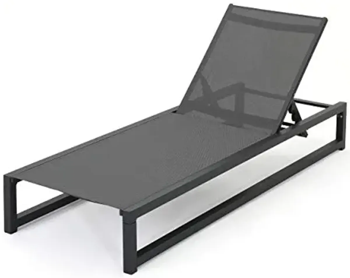 Christopher Knight Home Modesta Outdoor Aluminum Framed Chaise Lounge with Mesh Body, Black Finish / Grey Mesh