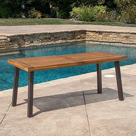 Christopher Knight Home Della Acacia Wood Dining Table, Teak Finish With Rustic Metal