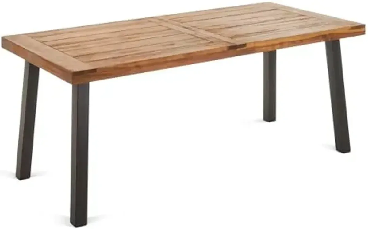 Christopher Knight Home Della Acacia Wood Dining Table, Teak Finish With Rustic Metal