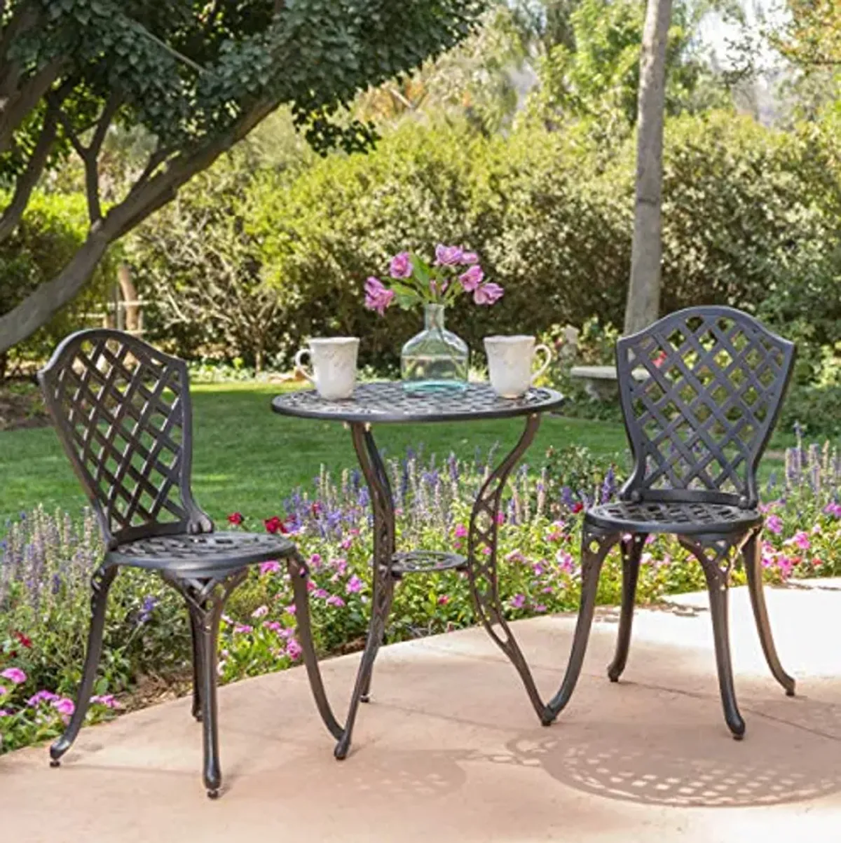 Christopher Knight Home La Sola Metal Outdoor Bistro Set, Black With Bronze