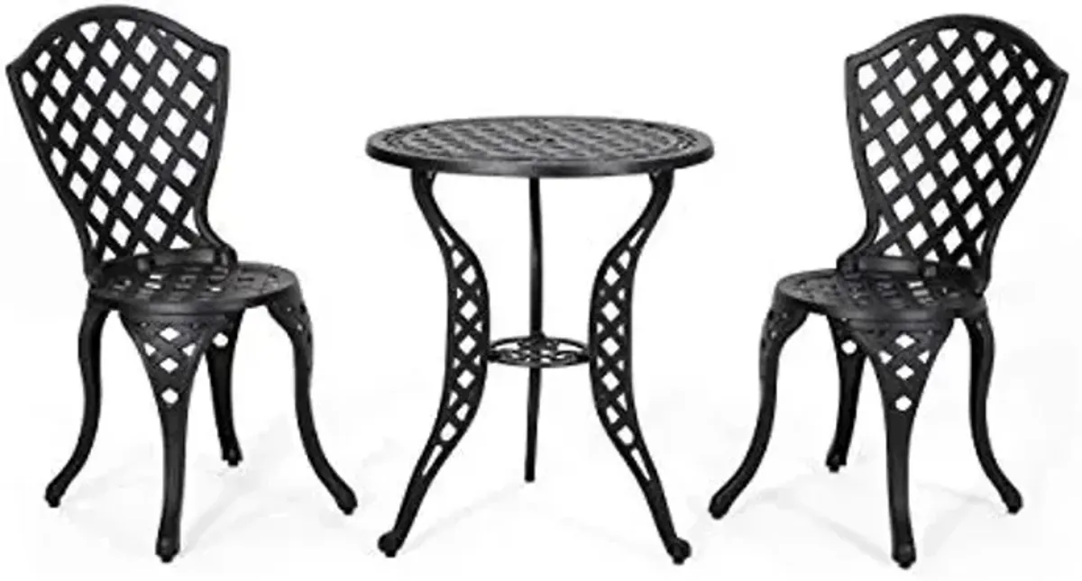 Christopher Knight Home La Sola Metal Outdoor Bistro Set, Black With Bronze