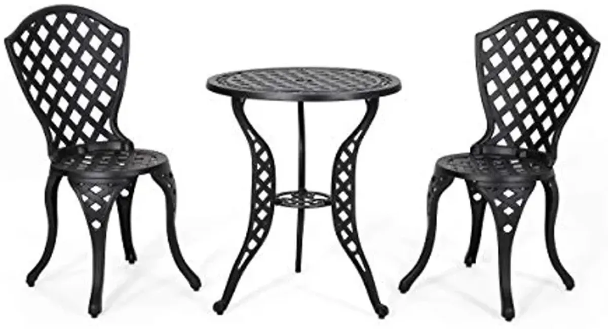 Christopher Knight Home La Sola Metal Outdoor Bistro Set, Black With Bronze