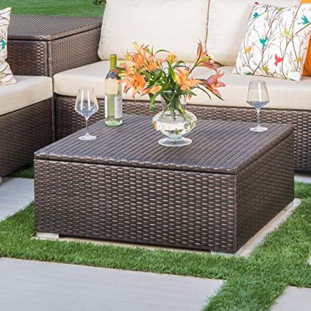 Christopher Knight Home Santa Rosa Outdoor Wicker Coffee Table with Storage, Multibrown