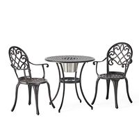 Christopher Knight Home Angeles Outdoor Cast Aluminum Bistro Furniture Set with Ice Bucket, 3-Pcs Set, Copper