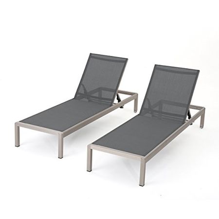 Christopher Knight Home Cape Coral Outdoor Mesh Chaise Lounges, 2-Pcs Set, Dark Grey / Silver