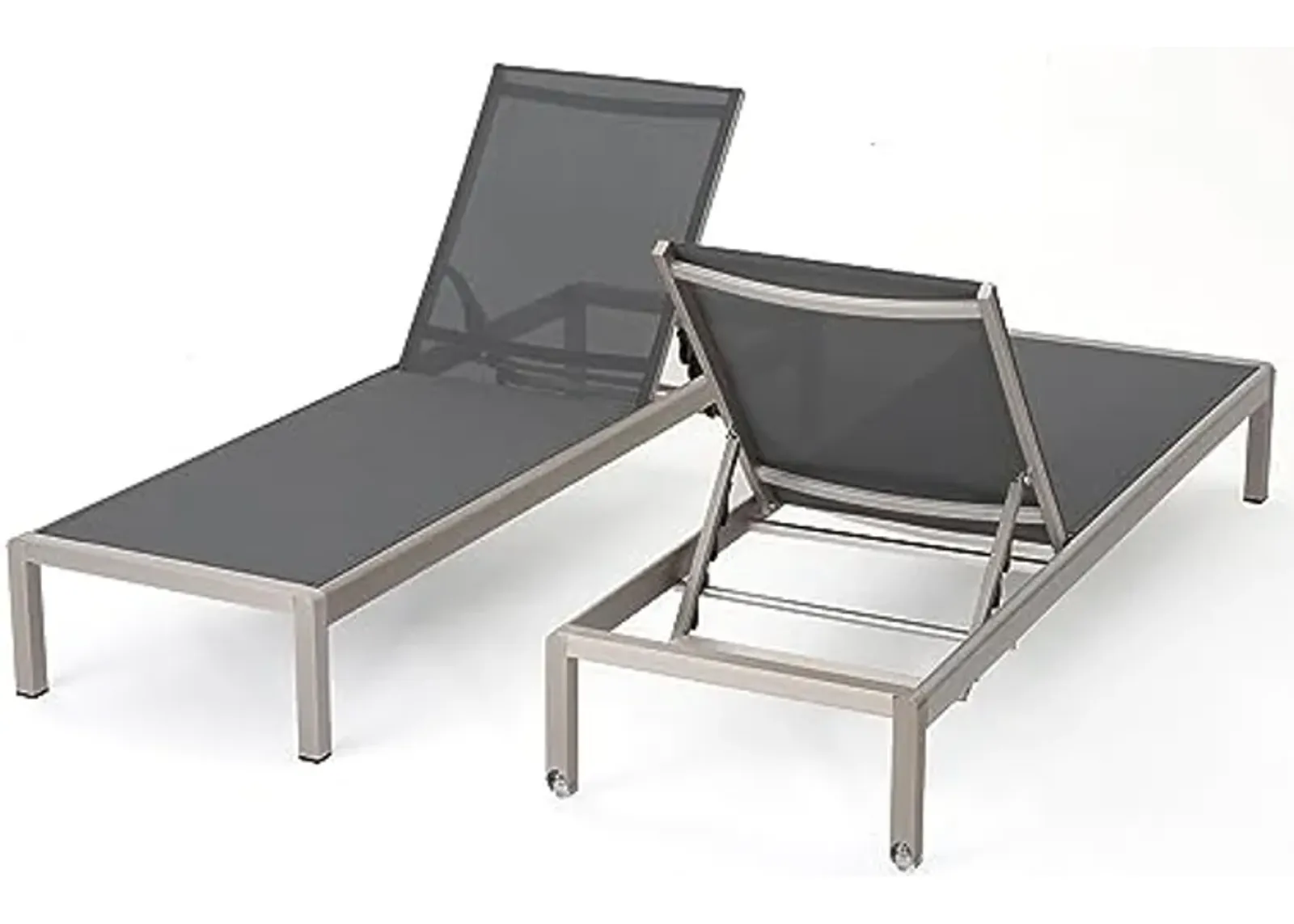 Christopher Knight Home Cape Coral Outdoor Mesh Chaise Lounges, 2-Pcs Set, Dark Grey / Silver