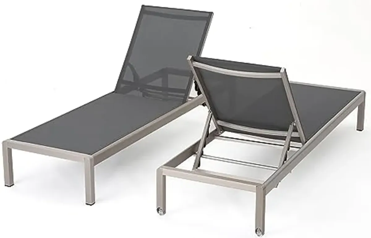 Christopher Knight Home Cape Coral Outdoor Mesh Chaise Lounges, 2-Pcs Set, Dark Grey / Silver