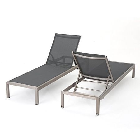 Christopher Knight Home Cape Coral Outdoor Mesh Chaise Lounges, 2-Pcs Set, Dark Grey / Silver