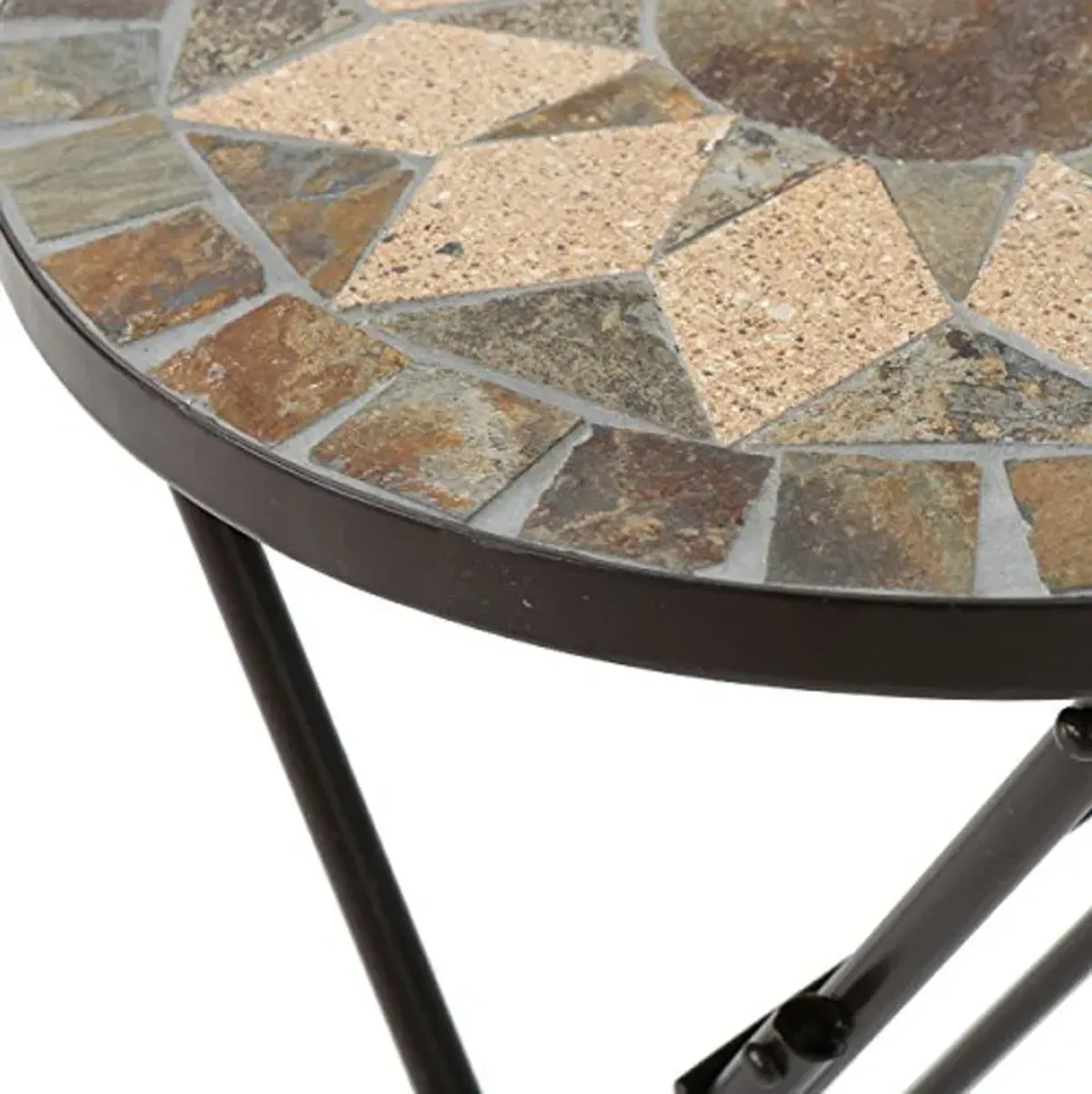 Christopher Knight Home Silvester Outdoor Stone Side Table with Iron Frame, Beige / Black