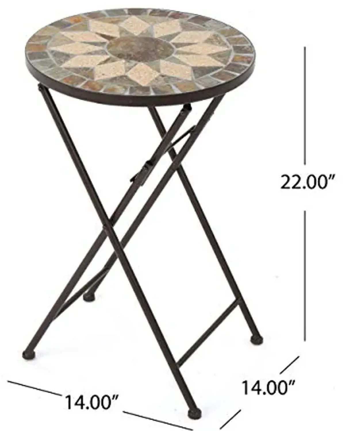 Christopher Knight Home Silvester Outdoor Stone Side Table with Iron Frame, Beige / Black