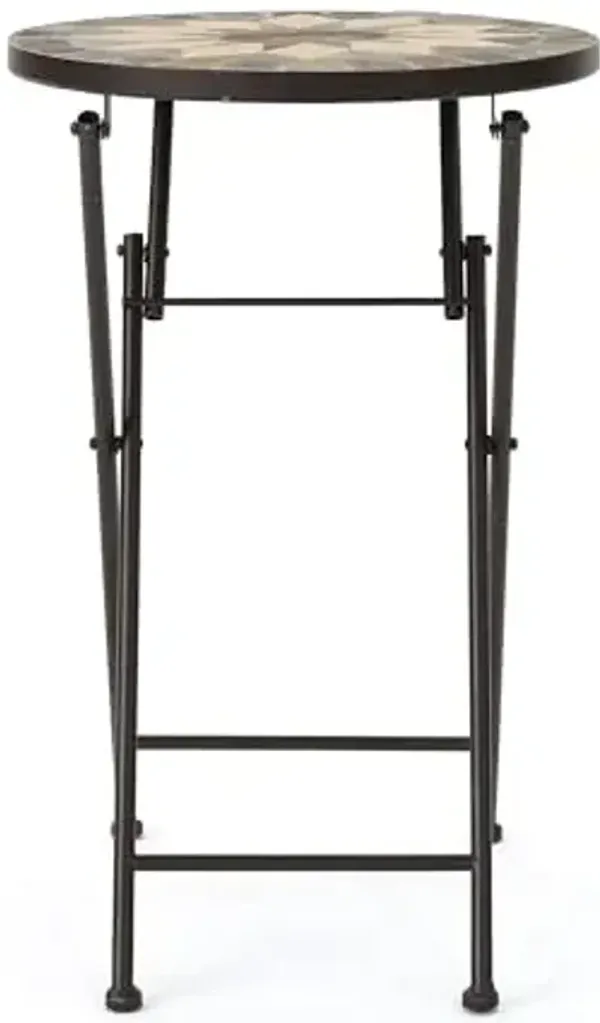 Christopher Knight Home Silvester Outdoor Stone Side Table with Iron Frame, Beige / Black