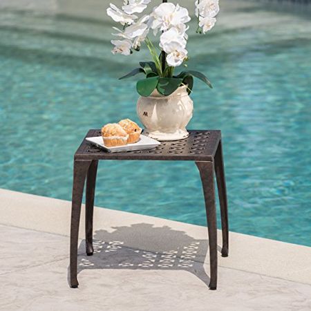 Christopher Knight Home Kai Outdoor 18" Cast Aluminum Side Table, Bronze Finished