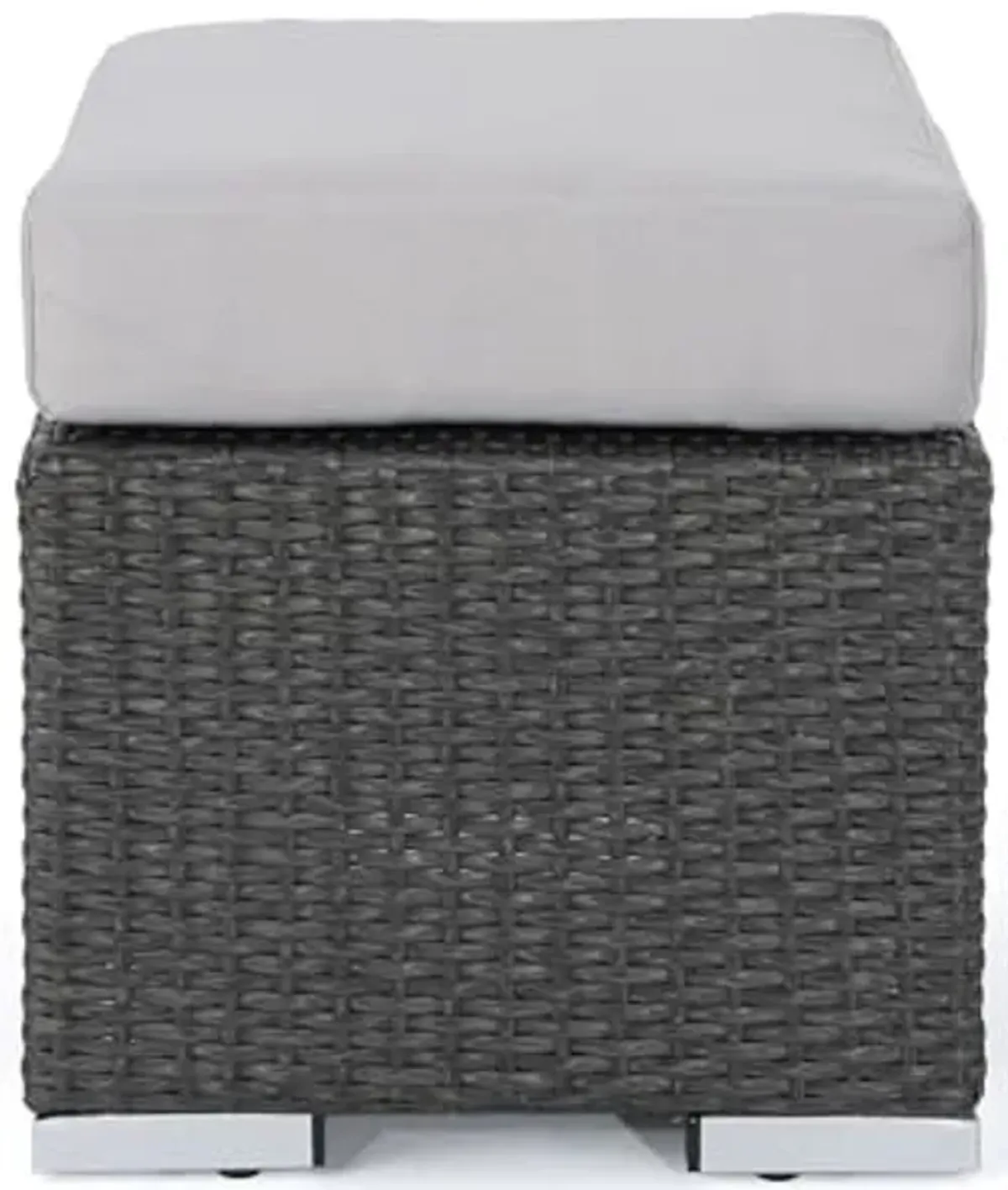 Christopher Knight Home Santa Rosa Outdoor 16" Wicker Ottoman Seat with Water Resistant Cushion, Grey / Silver