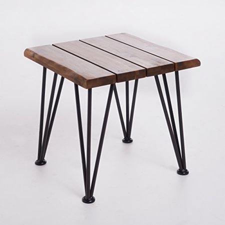 Christopher Knight Home Zion Outdoor Industrial Rustic Iron and Acacia Wood Accent Table, Teak Finish With Rustic Metal