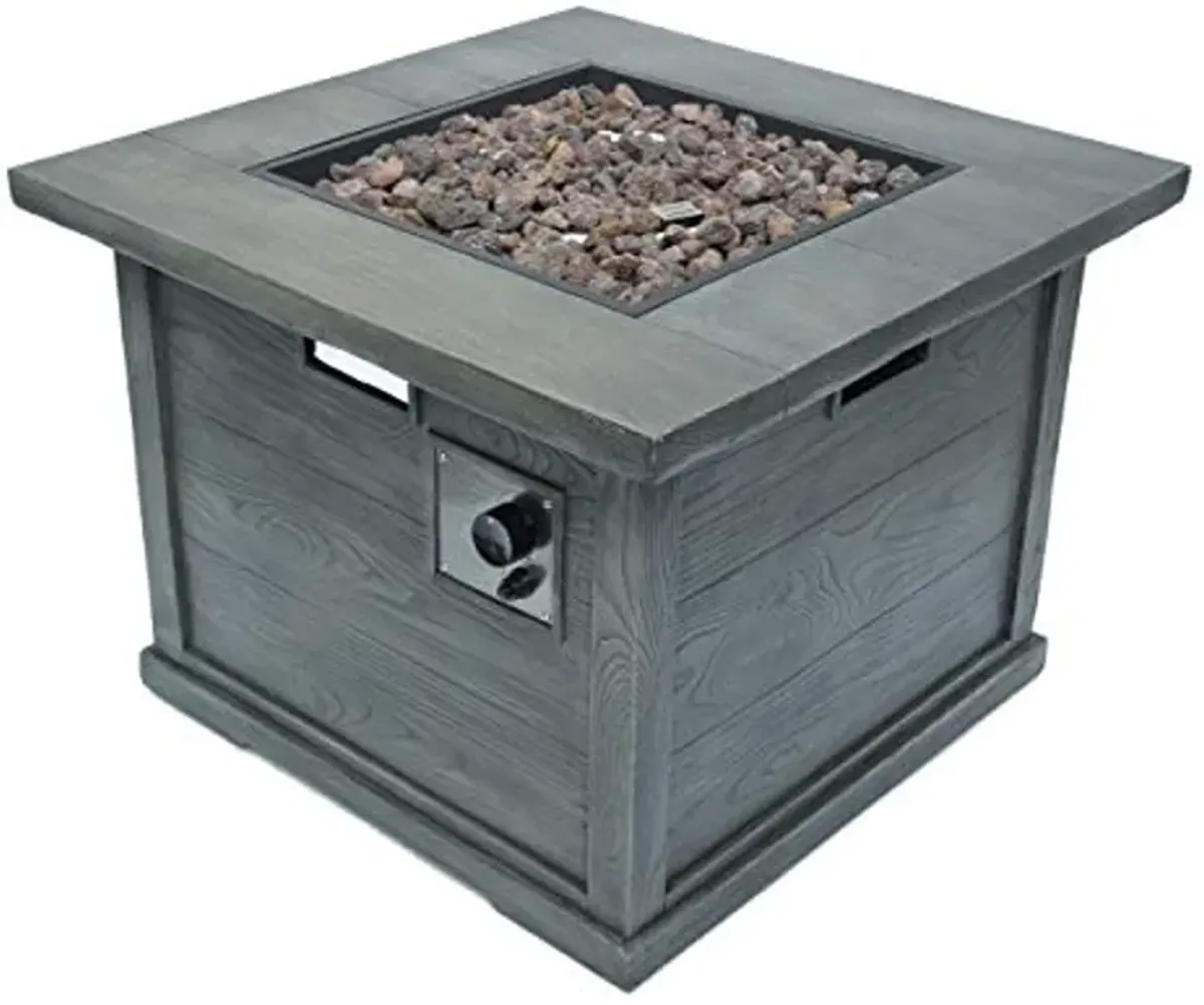 Christopher Knight Home Ellington Outdoor Square Gas Fire Pit, Grey With Wood Pattern