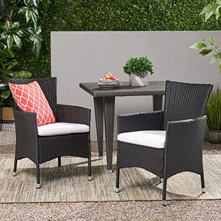 Christopher Knight Home Malta Outdoor Wicker Dining Chairs with Water Resistant Cushions, 2-Pcs Set, Black / White / Black