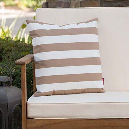 Christopher Knight Home Coronado Outdoor Water Resistant Square Throw Pillow, Brown / White