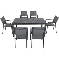 Hanover 7-Piece Naples Outdoor Dining Set | Aluminum 63" x 35" Patio Table with 6 Stackable Sling Chairs | Modern, Comfortable, and Weather-Resistant | NAPDNS7PC-GRY, Gray/Gray