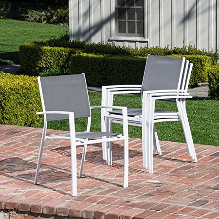 Hanover 9 Piece Del Mar Set with 8 Sling Chairs and a 40" x 118" Expandable Dining Table, Gray Outdoor Furniture