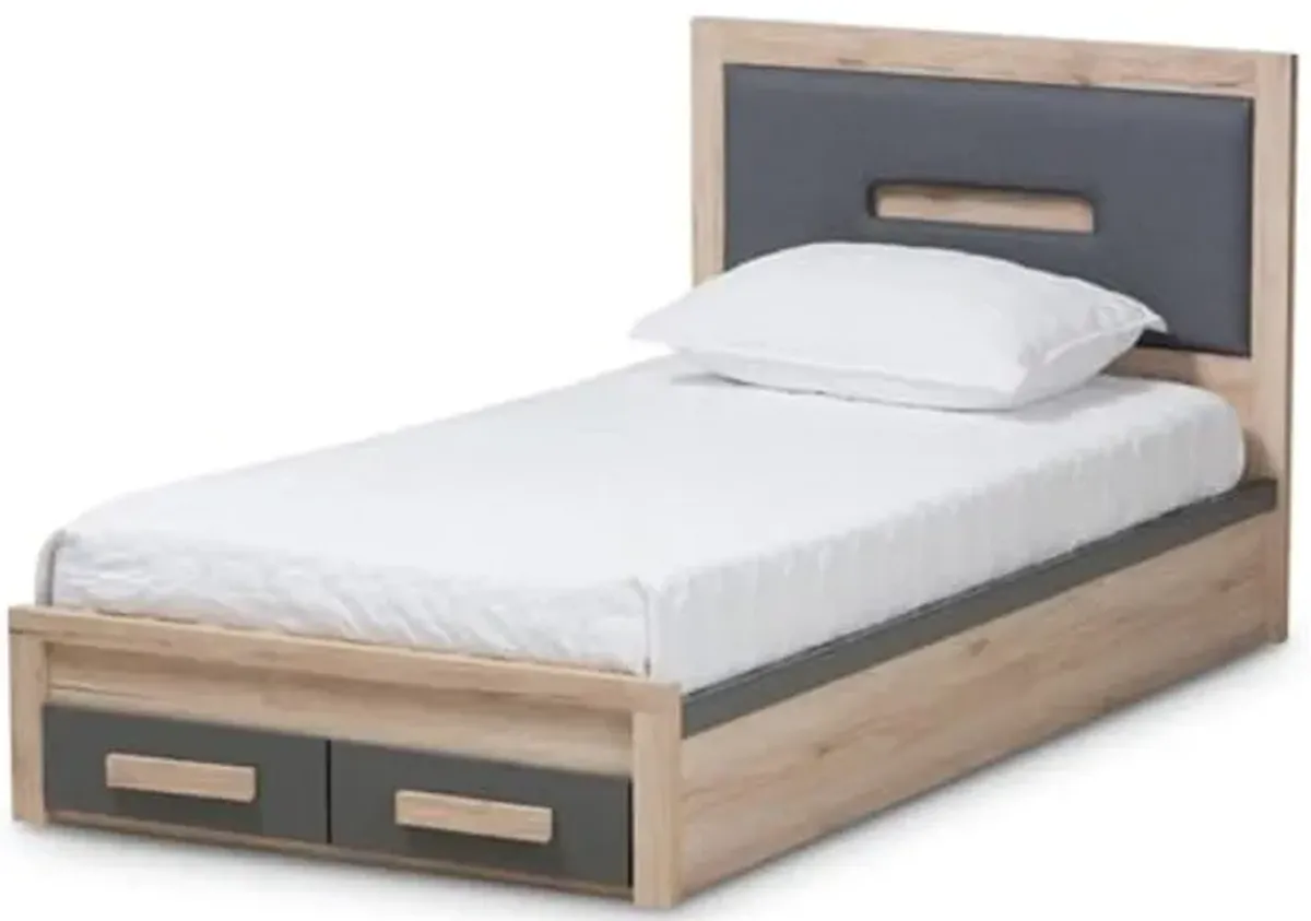 Baxton Studio Pandora Twin Storage Platform Bed in Gray and Oak Brown