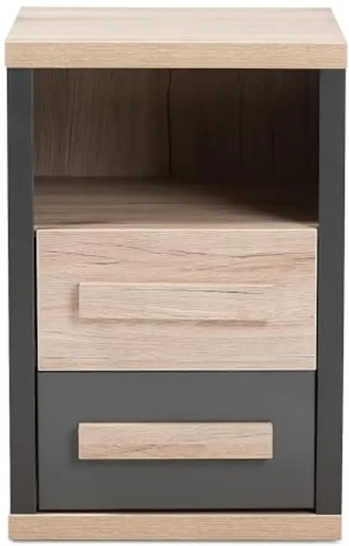 Baxton Studio Pandora 24.25-inch High 2-Drawer Nightstand, Dark Grey and Oak Light Brown (141-7961-HiT)