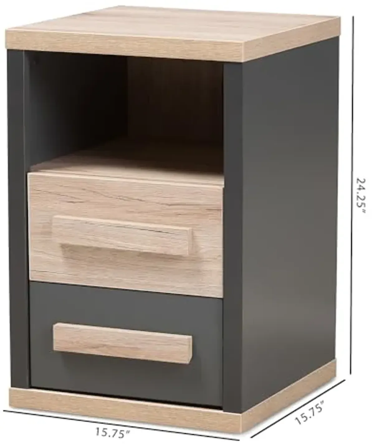 Baxton Studio Pandora 24.25-inch High 2-Drawer Nightstand, Dark Grey and Oak Light Brown (141-7961-HiT)