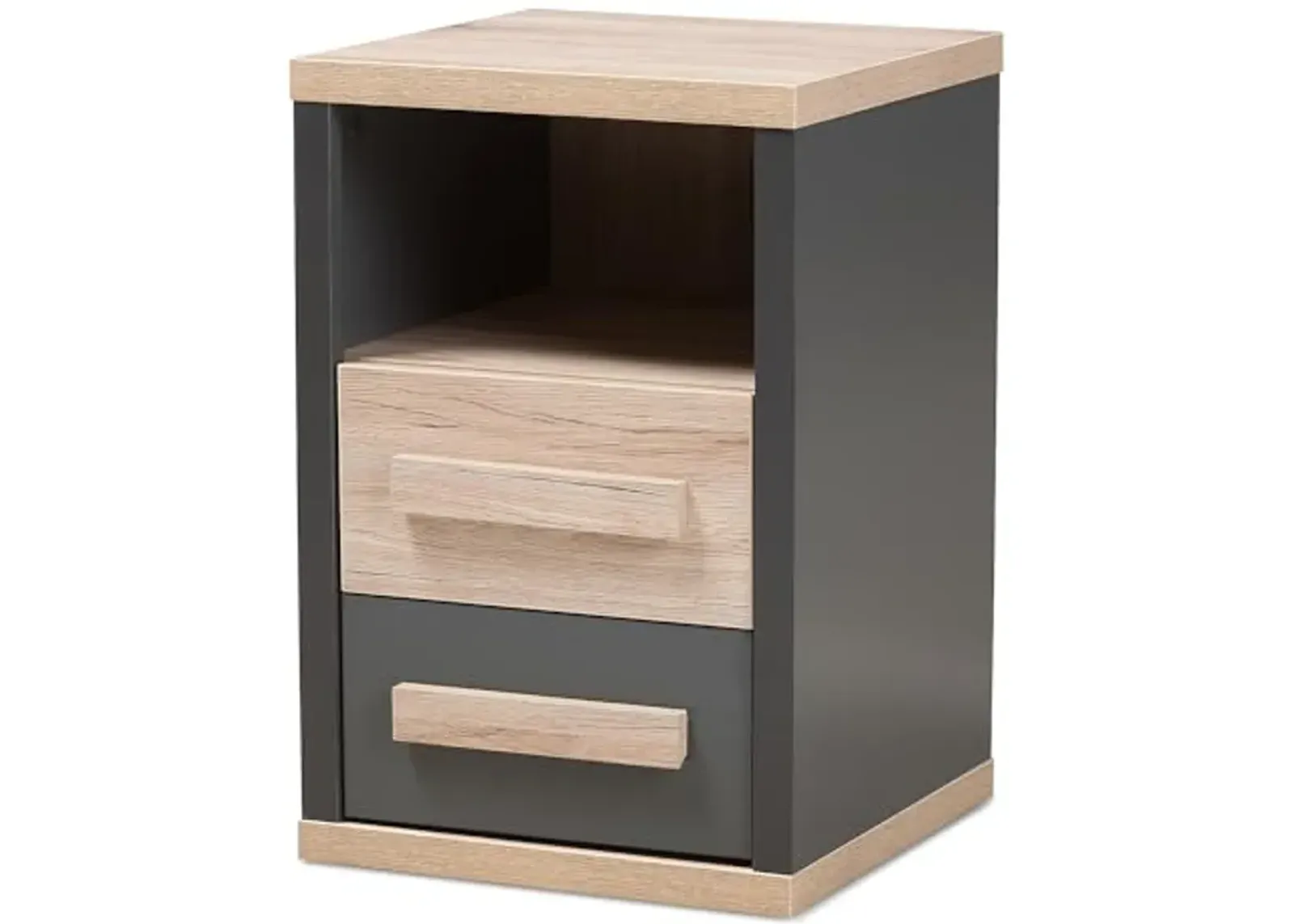 Baxton Studio Pandora 24.25-inch High 2-Drawer Nightstand, Dark Grey and Oak Light Brown (141-7961-HiT)