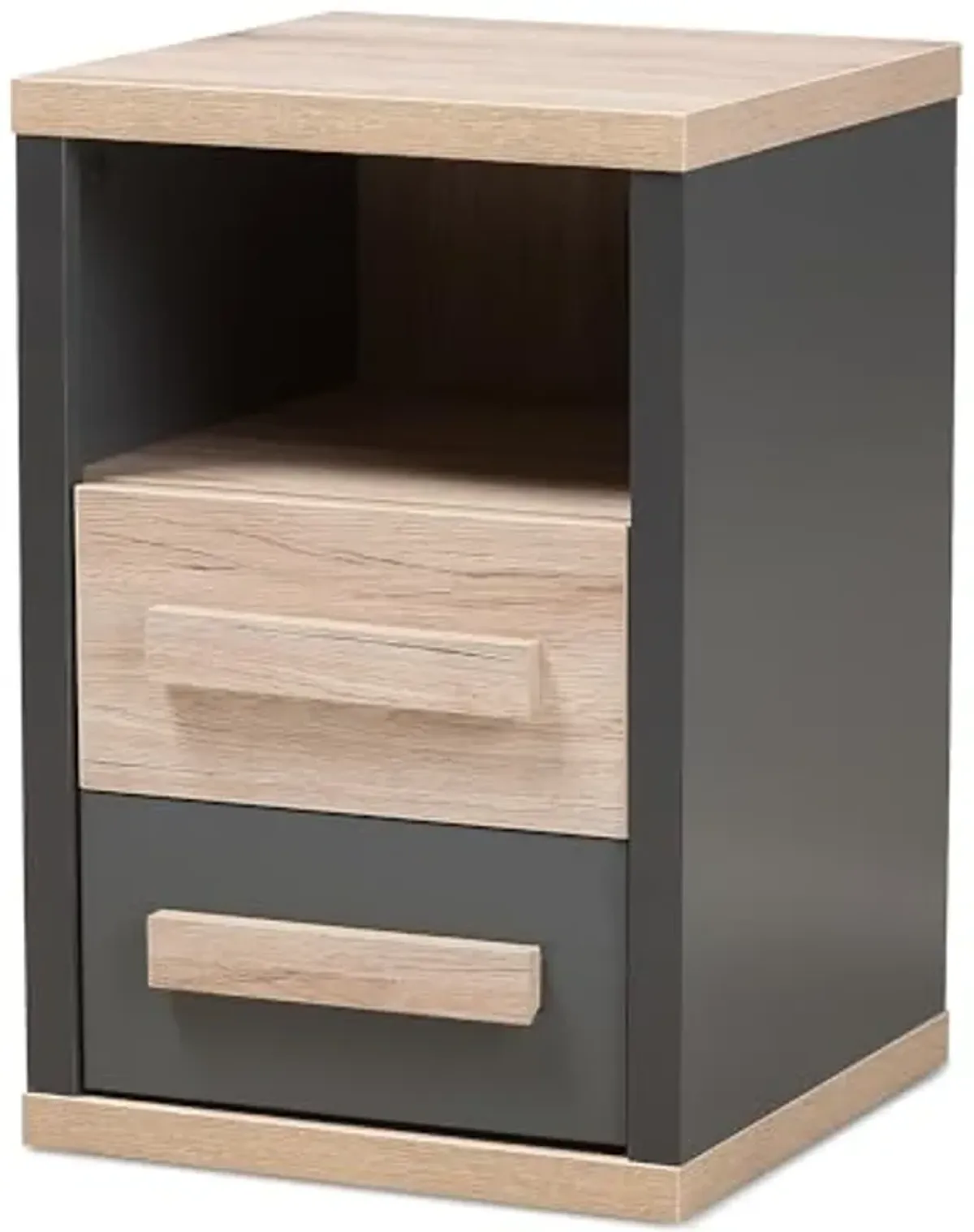 Baxton Studio Pandora 24.25-inch High 2-Drawer Nightstand, Dark Grey and Oak Light Brown (141-7961-HiT)