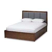 Baxton Studio Troyes Modern and Contemporary Upholstered Storage Platform Bed, King, Grey/Walnut Brown