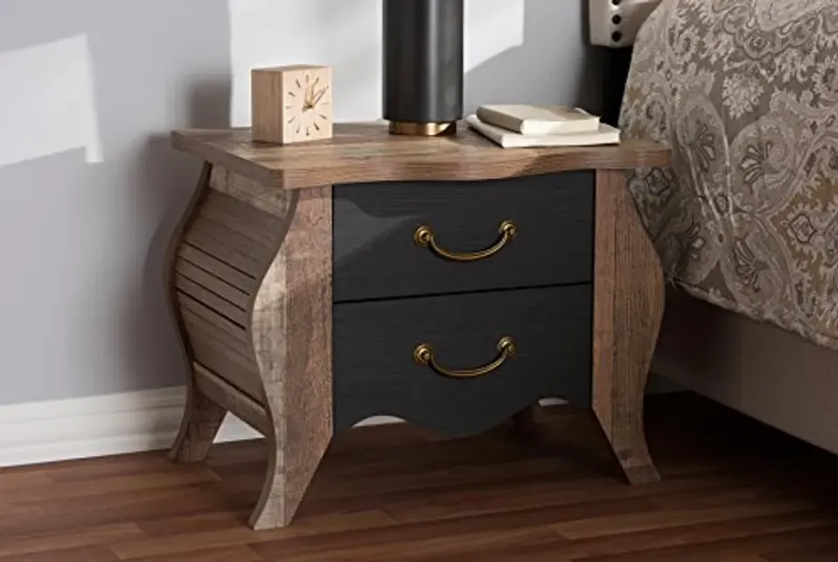 Baxton Studio Moselle Nightstand, Black/Oak Brown