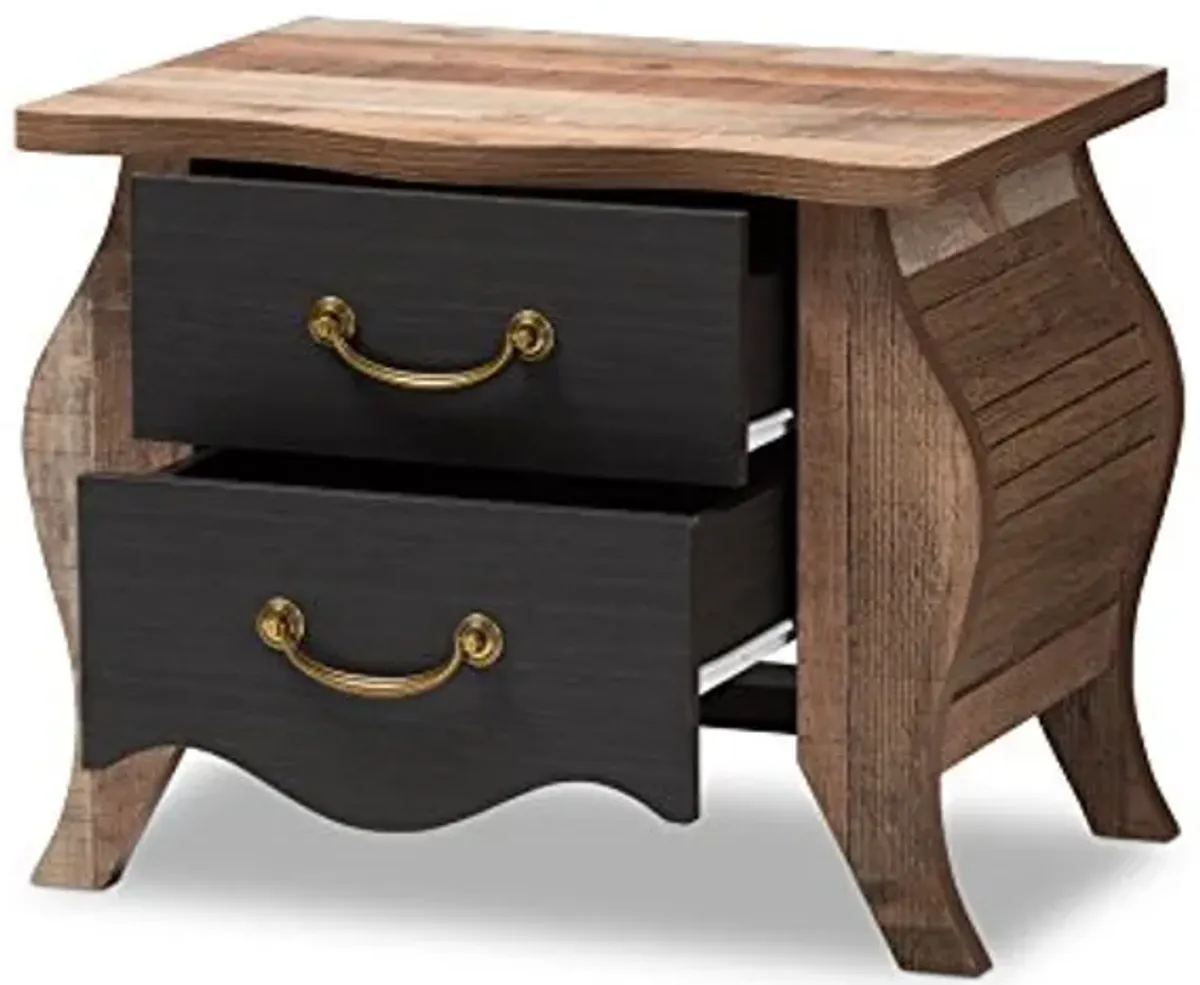 Baxton Studio Moselle Nightstand, Black/Oak Brown