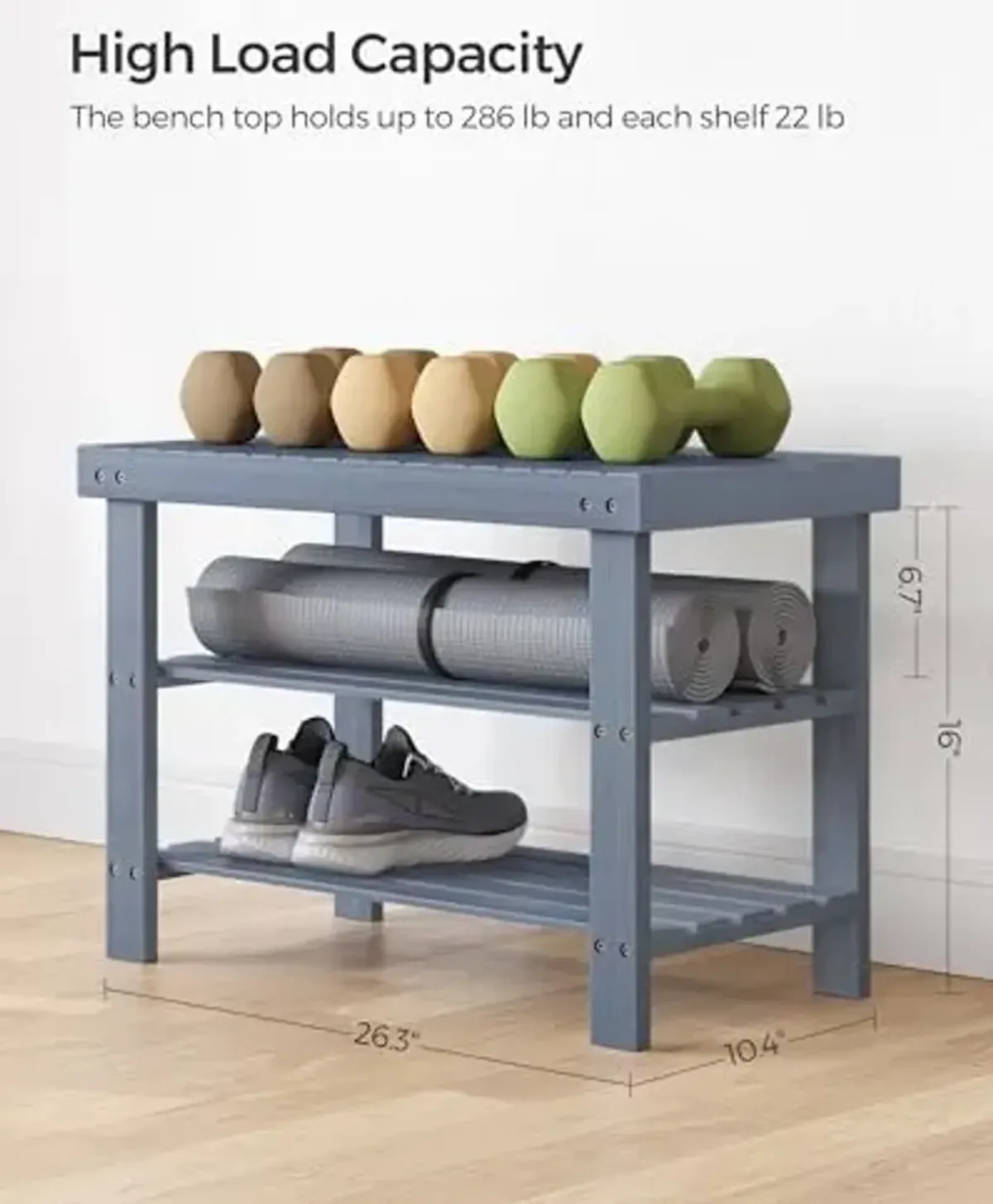 SONGMICS Shoe Rack Bench, 3-Tier Bamboo Shoe Storage Organizer, Entryway Bench, Holds Up to 286 lb, 11.3 x 27.6 x 17.8 Inches, for Entryway Bathroom Bedroom, Grey ULBS04GY