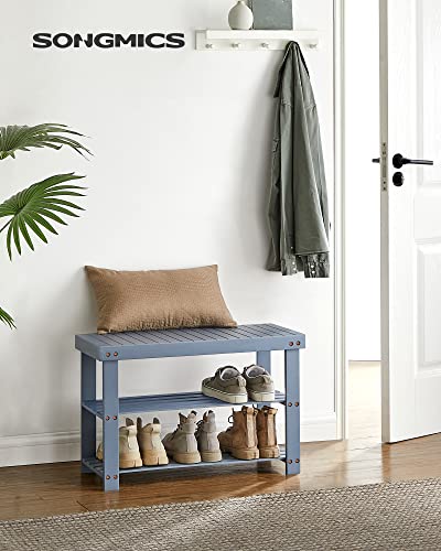 SONGMICS Shoe Rack Bench, 3-Tier Bamboo Shoe Storage Organizer, Entryway Bench, Holds Up to 286 lb, for Entryway Bathroom Bedroom, Gray ULBS04GY