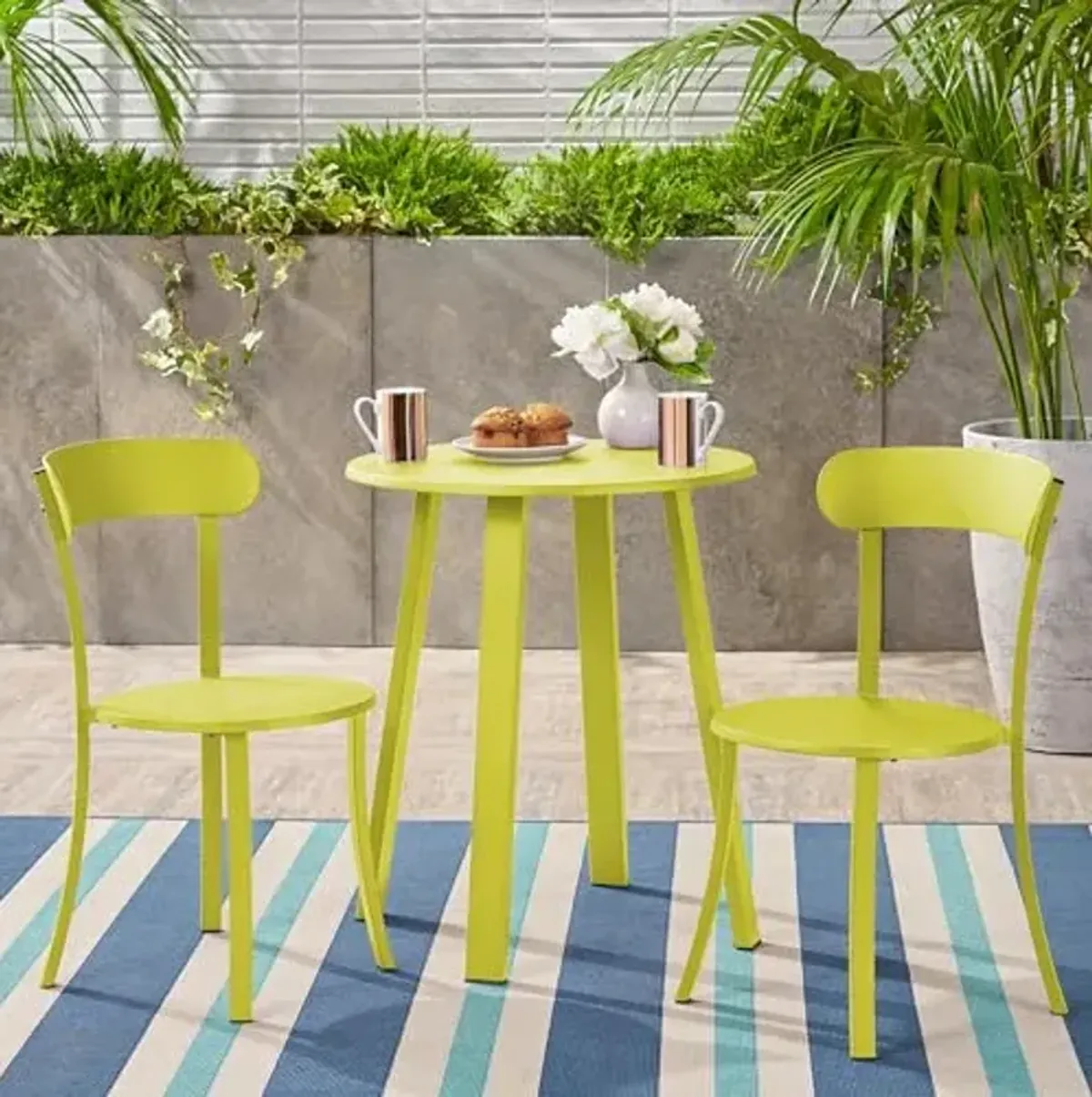 Christopher Knight Home Larson Outdoor Bistro Set, Matte Lime Green