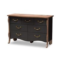 Baxton Studio Moselle Country Cottage Farmhouse 7-Drawer Dresser, Black and Oak