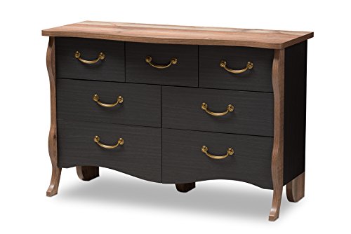 Baxton Studio Moselle Country Cottage Farmhouse 7-Drawer Dresser, Black and Oak