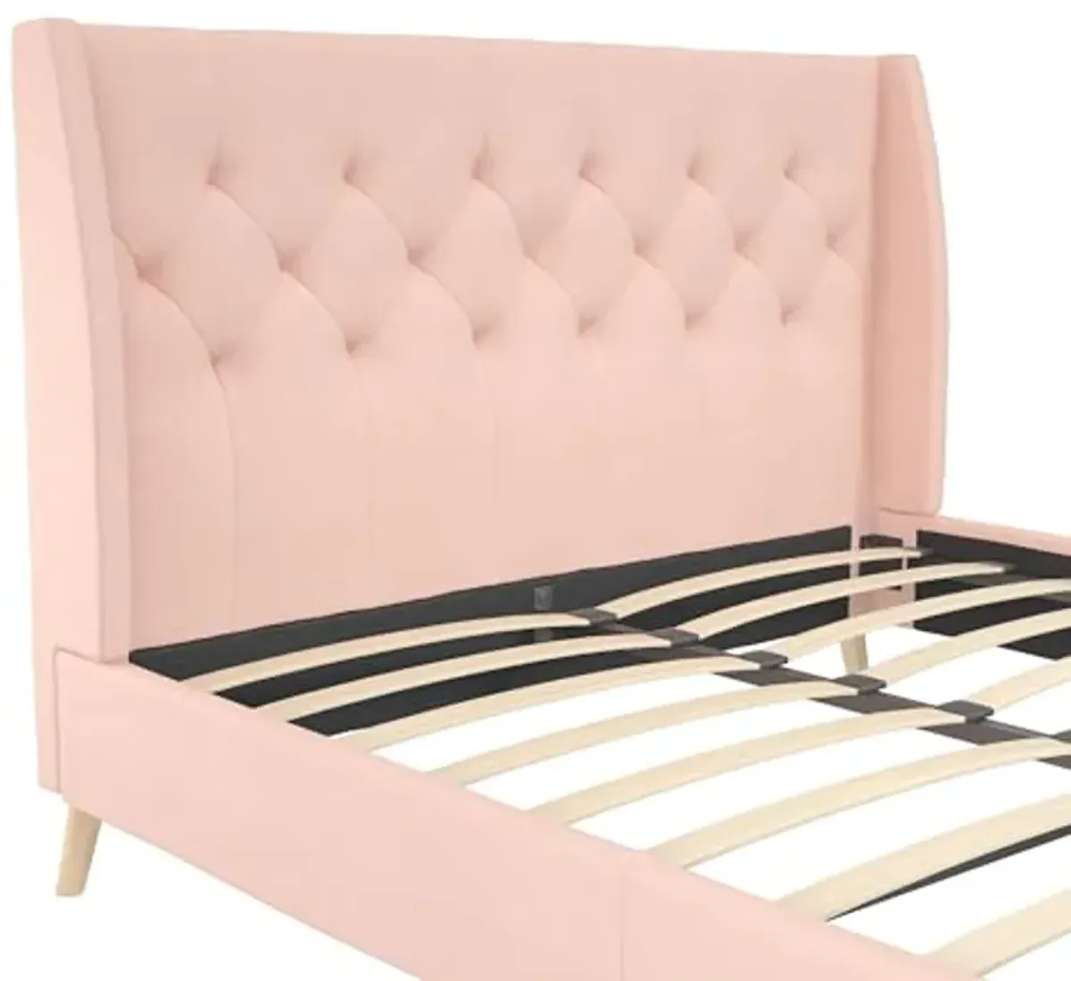 Novogratz Her Majesty Tufted Upholstered Bed Frame, Full, Pink Linen