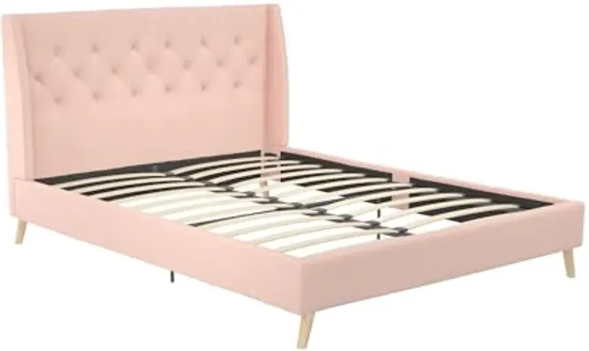 Novogratz Her Majesty Tufted Upholstered Bed Frame, Full, Pink Linen