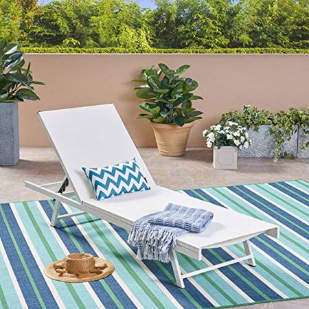 Christopher Knight Home Simon Outdoor Aluminum and Mesh Chaise Lounge, White/White