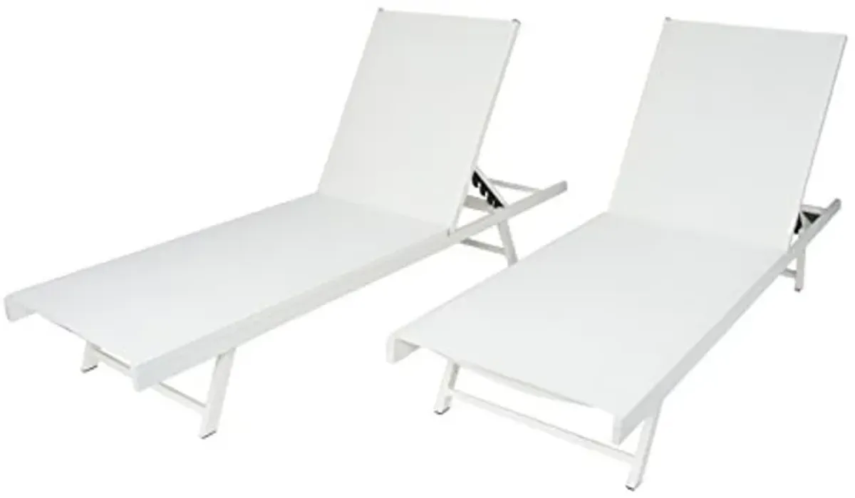 Christopher Knight Home Salton Outdoor Aluminum and Mesh Chaise Lounge Set, 2-Pcs Set, White / White