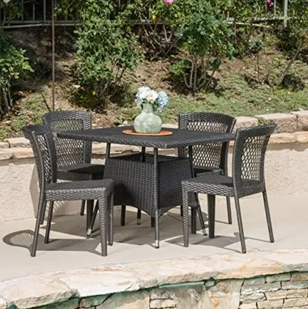 Christopher Knight Home Henry Outdoor 5 Piece Wicker Dining Set, Grey