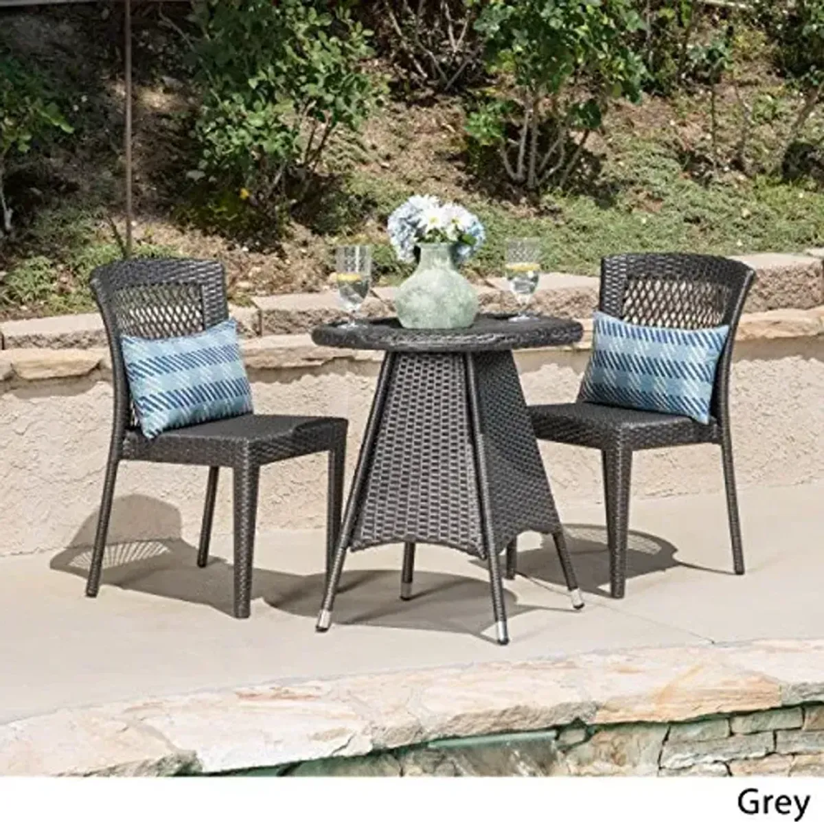 Christopher Knight Home Hale Outdoor 3 Piece Wicker Bistro Set, Grey