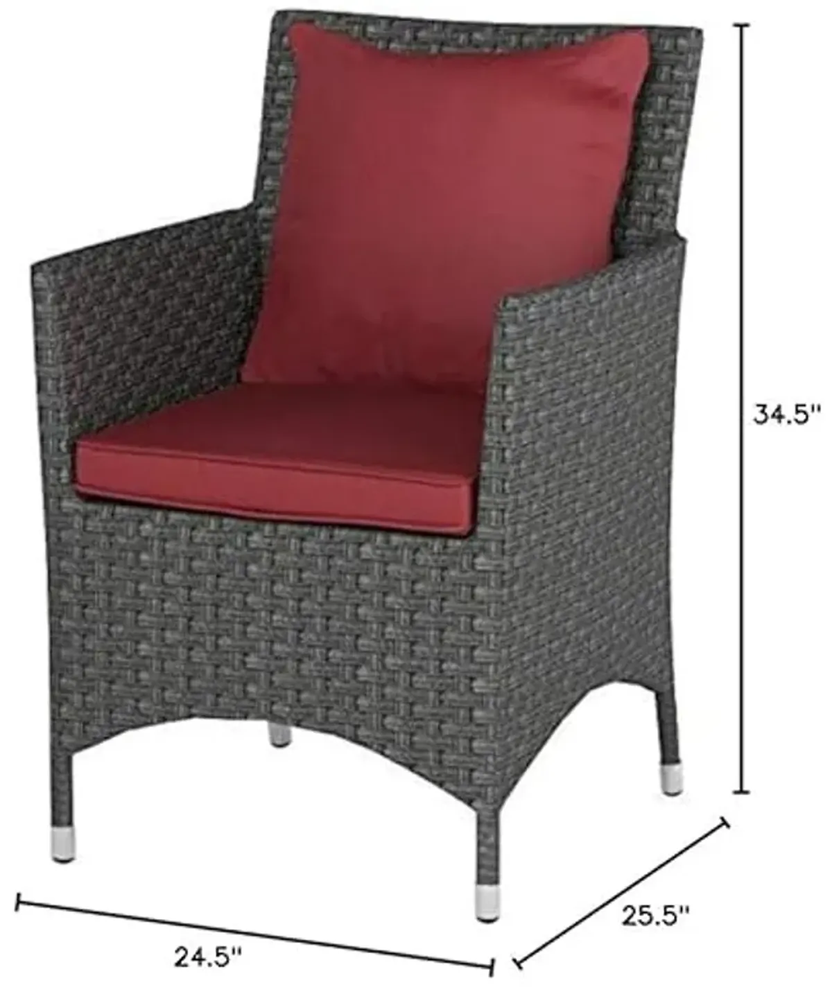 Modway Sojourn Wicker Rattan Outdoor Patio Sunbrella Fabric Dining Chair in Canvas Red