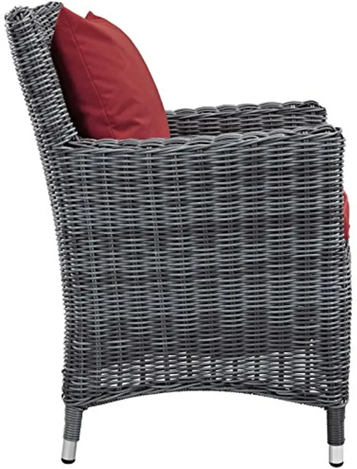 Modway Summon Wicker Rattan Outdoor Patio Sunbrella Dining Armchair in Canvas Red