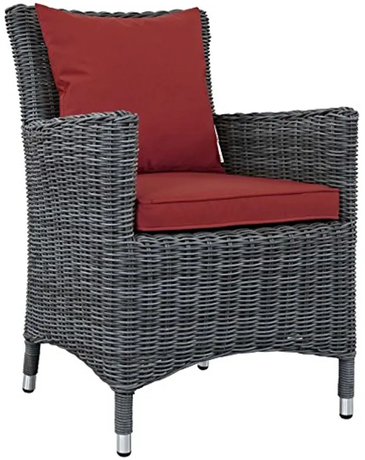 Modway Summon Wicker Rattan Outdoor Patio Sunbrella Dining Armchair in Canvas Red