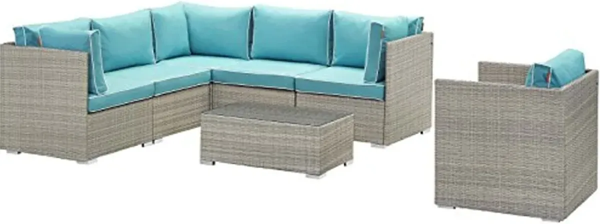 Modway EEI-3010-LGR-TRQ-SET Repose Outdoor Patio Sectional Set, 7 Piece, Light Gray Turquoise