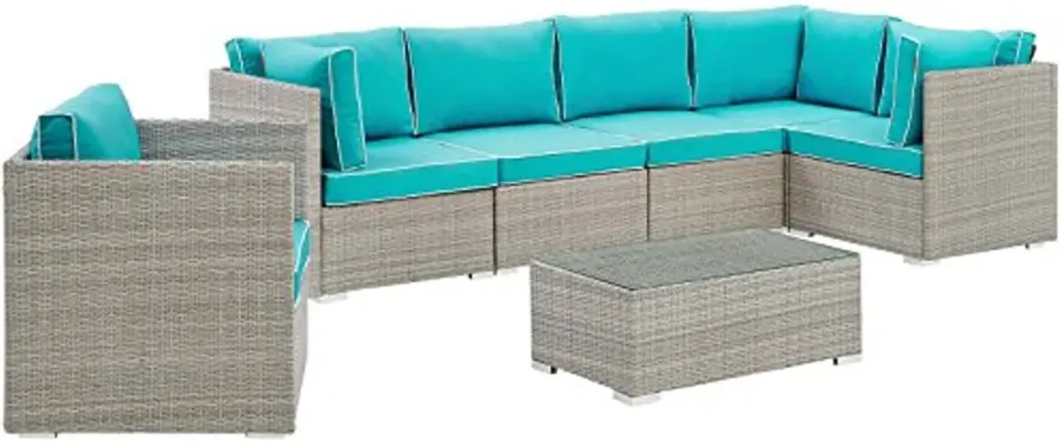 Modway EEI-3010-LGR-TRQ-SET Repose Outdoor Patio Sectional Set, 7 Piece, Light Gray Turquoise