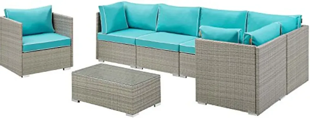 Modway EEI-3010-LGR-TRQ-SET Repose Outdoor Patio Sectional Set, 7 Piece, Light Gray Turquoise