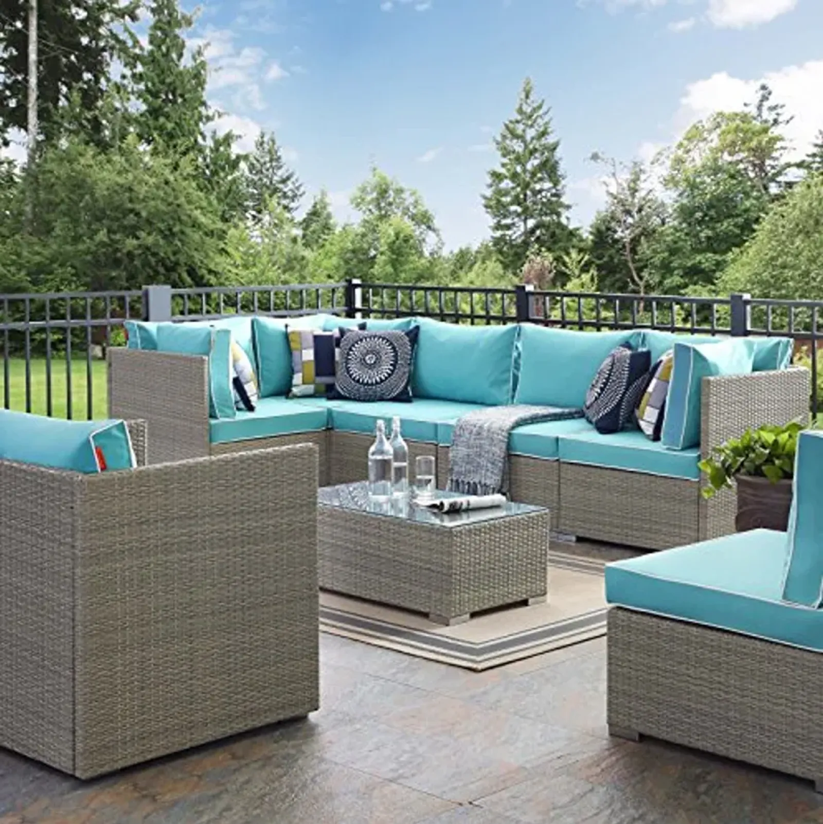 Modway EEI-3010-LGR-TRQ-SET Repose Outdoor Patio Sectional Set, 7 Piece, Light Gray Turquoise